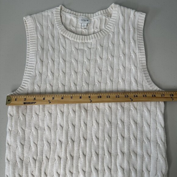 J Crew Cable Knit Sweater Vest Size L Natural Cream Preppy Cotton BS916 - Picture 5 of 9